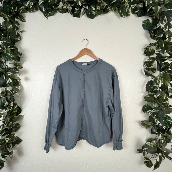 Asos Design Long Sleeve Scoop Neck Stitched Shirt Grey Women’s Size 4 - Picture 1 of 9
